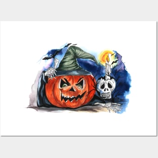 Pumpkin Scary Halloween Watercolor Posters and Art